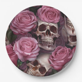 Roze Gotische Partij Levert Schedel Bloemen Papieren Bordje