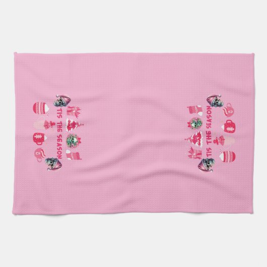 Roze Gotische Schedel Kerst Schotel Handdoek (Horizontaal)