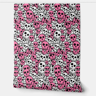Roze Gotische Schedel Patroon Print Behang