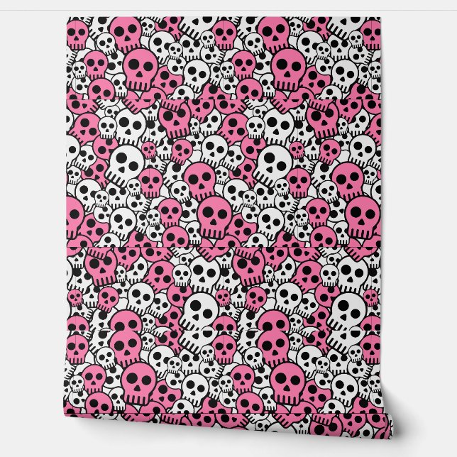 Roze Gotische Schedel Patroon Print Behang (Afrollen)