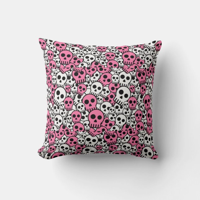 Roze Gotische Schedel Patroon Print Kussen (Voorkant)