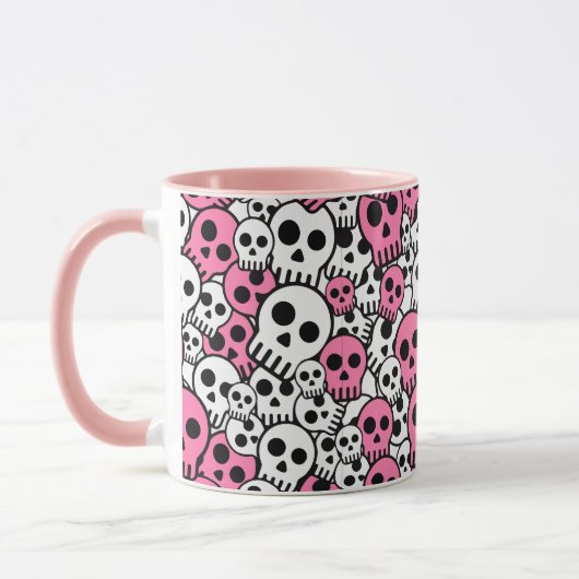 Roze Gotische Schedel Patroon Print Mok (Links)