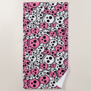 Roze Gotische Schedel Patroon Print Strandlaken