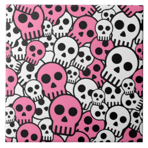 Roze Gotische Schedel Patroon Print Tegeltje