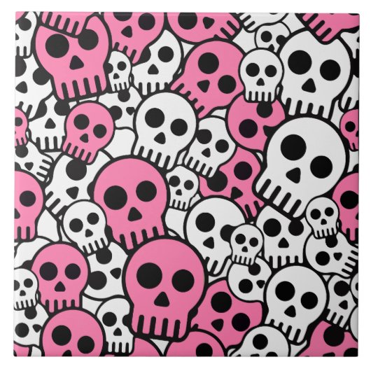 Roze Gotische Schedel Patroon Print Tegeltje (Voorkant)