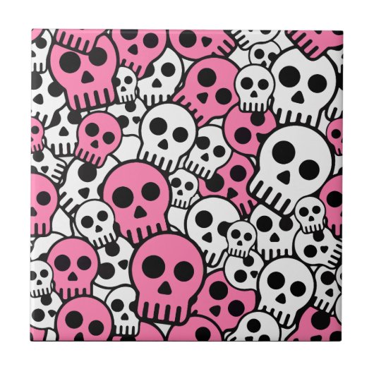 Roze Gotische Schedelpatroonprint Tegeltje (Voorkant)