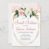 Roze goual glitter Floral Sweet Zestien verjaardag Kaart (Voorkant)