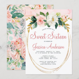 Roze goual glitter Floral Sweet Zestien verjaardag Kaart
