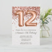 Roze Goud 12e Verjaardagsfeest Uitnodiging (Staand voorkant)
