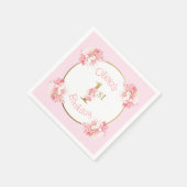 Roze & Goud 1e Verjaardag Meisje Bloemenfeest Servet (Hoek)