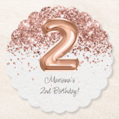 Roze Goud 2de Verjaardagsfeestje Kartonnen Onderzetters (Voorkant)