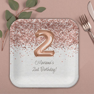 Roze Goud 2de Verjaardagsfeestje Papieren Bordje