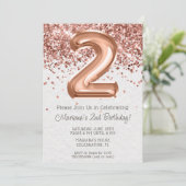 Roze Goud 2e Verjaardagsfeest Uitnodiging (Staand voorkant)