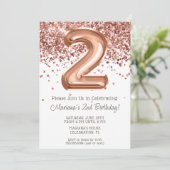 Roze Goud 2e Verjaardagsfeest Uitnodiging (Staand voorkant)