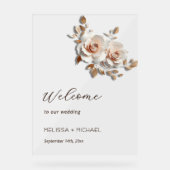 Roze Goud 3D Bloemen Bruiloft Acryl Bord (Voorkant)