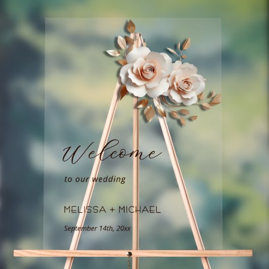 Roze Goud 3D Bloemen Bruiloft Acryl Bord (Neutraal)