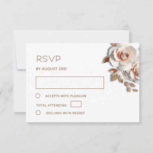 Roze Goud 3D Rozen Bruiloft RSVP Kaartje (Voorkant)