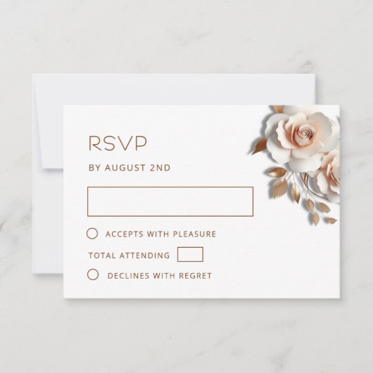 Roze Goud 3D Rozen Bruiloft RSVP Kaartje (Voorkant)