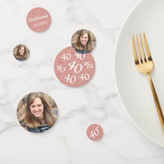 Roze Goud 40e Verjaardag Foto Tafel Confetti (Groep)