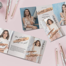 Roze Goud 4 Foto Afstudeerdrie-voudige Uitnodiging