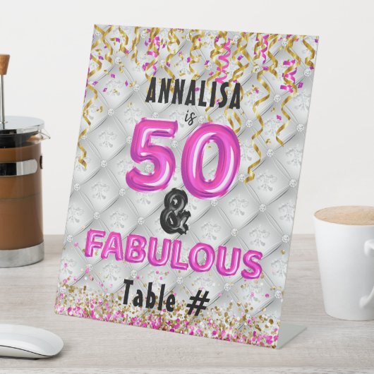 Roze Goud 50 Fantastische 50ste Verjaardag Reclamebord Met Voetstuk (Insitu)