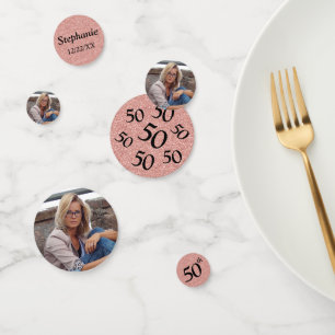 Roze Goud 50ste Verjaardag Foto Glitter Tafel Confetti