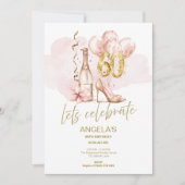 Roze & Goud 60e verjaardag, Champagne & Hakken Kaart (Voorkant)