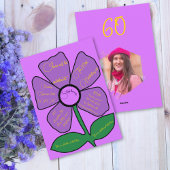 Roze & Goud 60e Verjaardag Eenvoudige Doodle Bloem Kaart