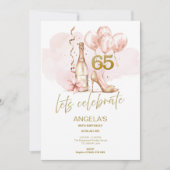 Roze & Goud 65ste verjaardag, Champagne & Heels Kaart (Voorkant)