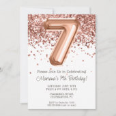 Roze Goud 7e Verjaardagsfeest Uitnodiging (Voorkant)
