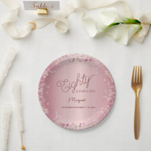 Roze Goud 80ste Verjaardagsfeest Papieren Bord