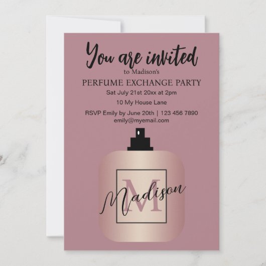 Roze Goud Aangepaste Parfumuitwisselingsfeest Kaart (Voorkant)