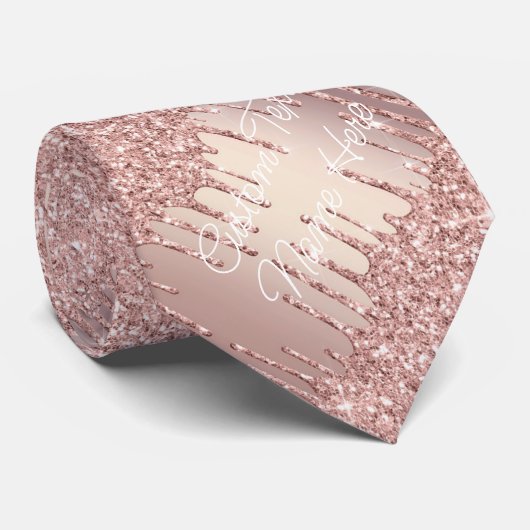 Roze Goud Aangepaste Tekst Halsband Roze Glitter D Stropdas (Opgerold)