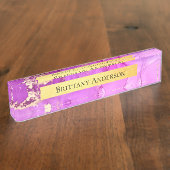 Roze Goud Abstract Alcohol Ink Desk Naam Bord Naambordje (Zijkant)