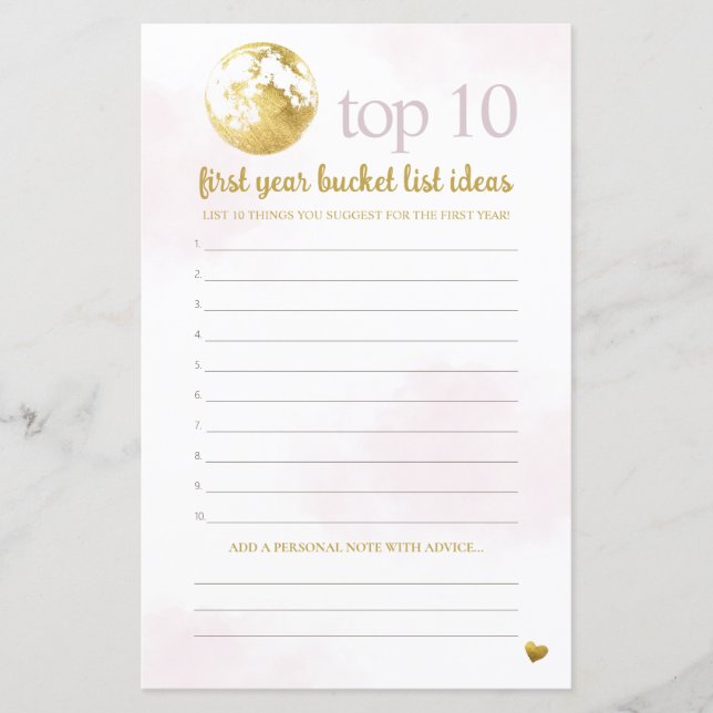 Roze Goud Advies en Bucket List Baby shower Game (Voorkant)