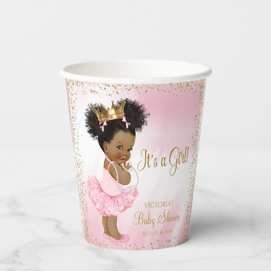 Roze Goud Afrikaans Prinses Baby shower Papieren B Papieren Bekers (Achterkant)