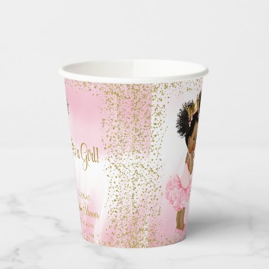 Roze Goud Afrikaans Prinses Baby shower Papieren B Papieren Bekers (Links)
