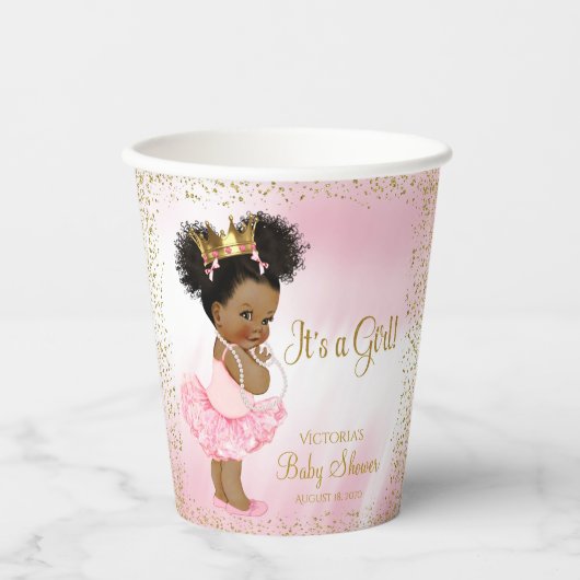Roze Goud Afrikaans Prinses Baby shower Papieren B Papieren Bekers (Voorkant)