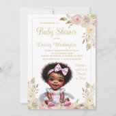 Roze Goud Afro-Amerikaans Meisje Baby shower Kaart (Voorkant)