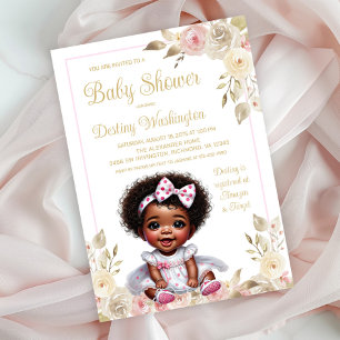 Roze Goud Afro-Amerikaans Meisje Baby shower Kaart