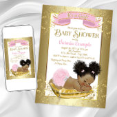 Roze Goud Afro-Amerikaanse Baby Douche Uitnodiging