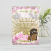 Roze Goud Afro-Amerikaanse Zeemeermin Baby shower Kaart (Staand voorkant)