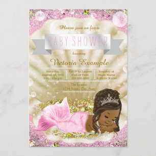 Roze Goud Afro-Amerikaanse Zeemeermin Baby shower Kaart