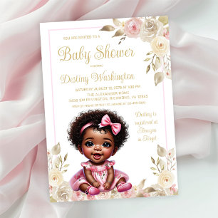 Roze Goud Afro Meisje Baby shower Kaart
