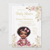 Roze Goud Afro Meisje Baby shower Kaart (Voorkant)