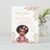 Roze Goud Afro Meisje Baby shower Kaart (Staand voorkant)