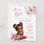 Roze Goud Afro Puff Ruffle Broek Meisje Baby showe Kaart (Voorkant)