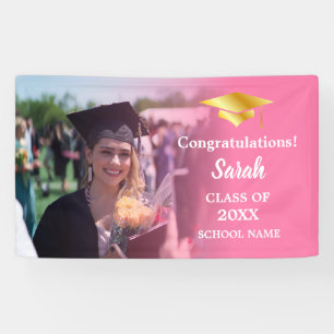 Roze   Goud Afstuderen Custom Fotoklasse van 2025 Spandoek