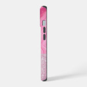 Roze Goud Agaat Glitter Monogram iPhone 15 Case (Linkerkant)