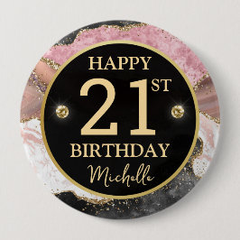 Roze Goud Agaat Glitter Verjaardagsbadge Ronde Button 4,0 Cm